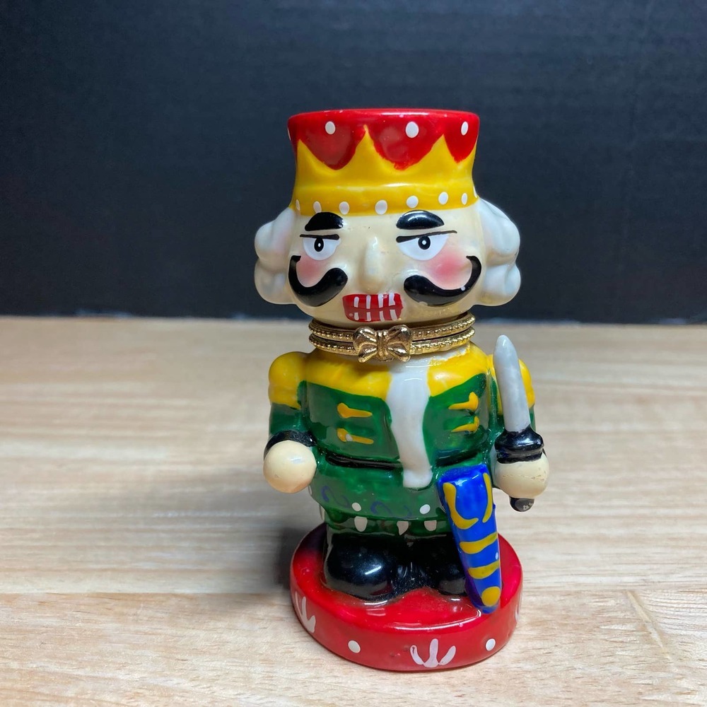 Ceramic Nutcracker with Sword Trinket Box Christmas Decor Collectible